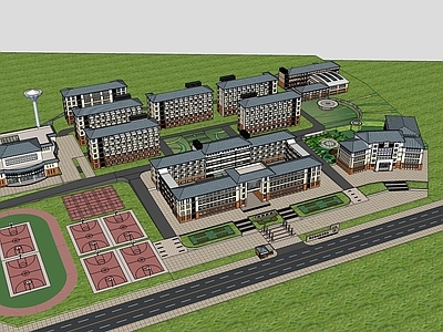 现代学校建筑 教学楼学校 学校操场