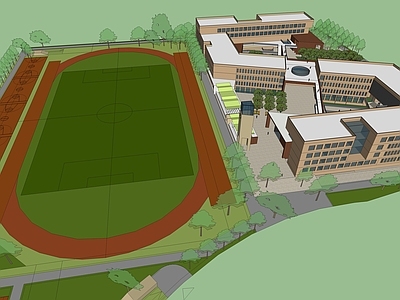 现代学校建筑 教学楼学校 学校操场