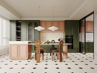 法式复古开放式厨房 岛台厨房 半开放式厨房