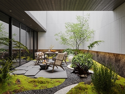 现代简约其他景观小品 现代庭院景观 天井 下沉 造景