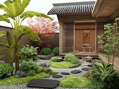 新中式禅意庭院 枯山水 汀步 微地形 植物景观 灌木