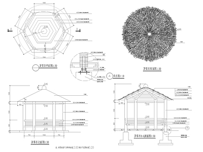 现代亭子 景观茅草亭节点图 施工图