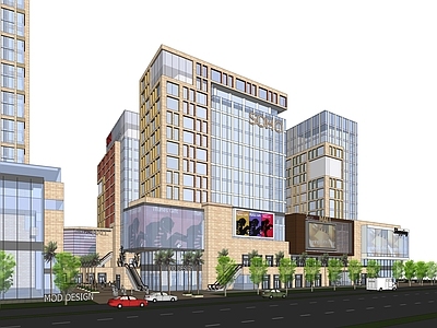 现代极简商场建筑 商业高层 商业裙楼 商业多层 商场门头