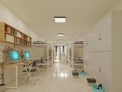 现代宿舍 大学宿舍 员工宿舍 铁艺床 双层床 写字桌