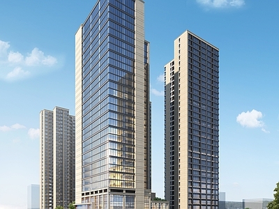现代简约酒店外观 现代 酒店 公寓楼 幕墙建筑