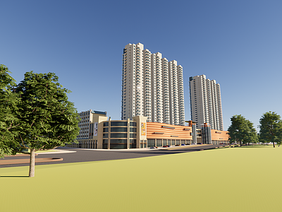 现代简约小区建筑 住宅小区 住宅底商