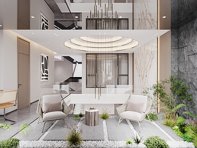 现代新中式阳台 休闲阳台 别墅阳台 书房阳台