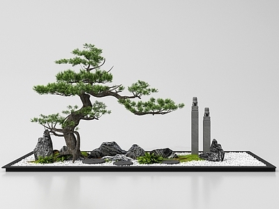 新中式庭院小品 新中式庭院小品 禅意庭院景观 松树景观造景 松树 迎客松