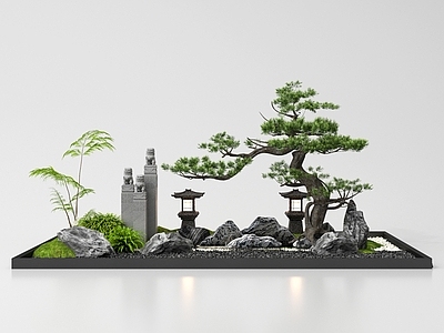 新中式庭院小品 新中式庭院小品 禅意庭院景观 松树景观造景 松树 迎客松