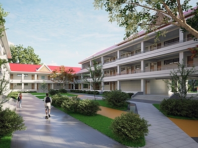 中古新中式学校建筑 东南亚风格 中小学 精致 坡屋顶 援建