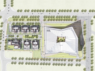 现代产业园建筑 现代办公产业园 科研中心 商墅规划 总平面图及彩图 施工图