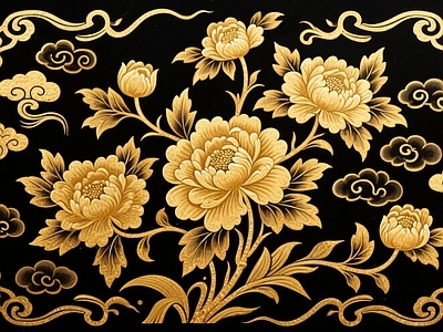 新中式其它墙面 新中式花纹壁纸 植物壁纸山水壁纸 新中式壁纸壁画 新中式黑底金边花