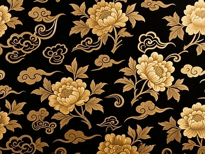 新中式中式其它墙面 植物壁纸山水壁纸 新中式壁纸壁画 新中式花纹壁纸 新中式黑底金边花
