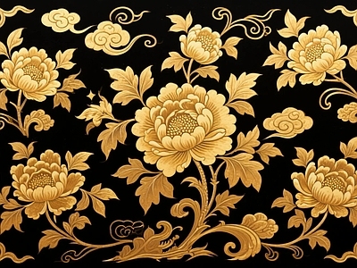新中式其它墙面 新中式花纹壁纸 植物壁纸山水壁纸 新中式壁纸壁画 新中式黑底金边花
