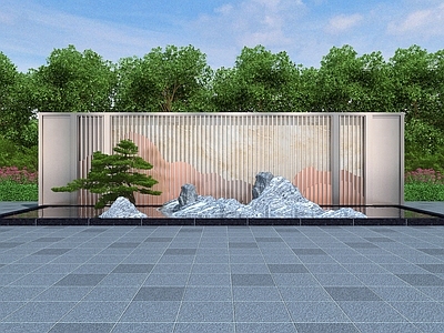 新中式中式景墙 庭院景墙 入口景墙 山水景墙 流水景墙 雪浪石