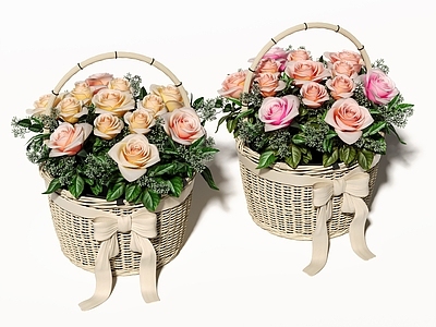 现代北欧花艺 现代花瓶 玫瑰花 花篮 玫瑰花蓝