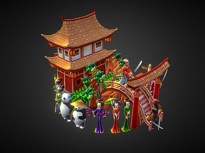 虚拟人物 多边形 寺庙 小门 建筑物