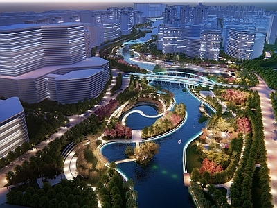 现代滨水景观 滨水景观 城市公园 河道景观 中央公园
