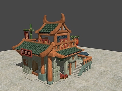 中式复古风格建筑 仿古酒楼 场景建筑