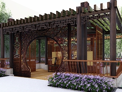 中式新中式古建筑 仿古建筑 中式屏风 中式仿古展厅 中式室内装饰