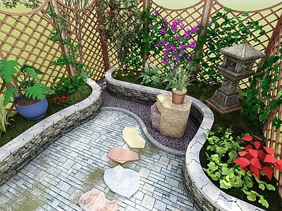 现代简约别墅庭院 景观花园 庭院景观 景观花镜 田园小景 石灯笼