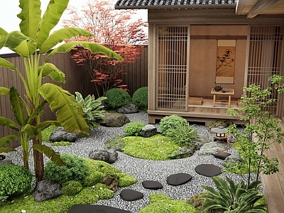 新中式日式乡村庭院 杂木庭院 民宿庭院 别墅庭院花园 植物景观 汀步石