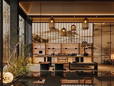 新中式中古茶室 会所茶室 别墅茶室 茶餐厅 茶馆 民宿茶室