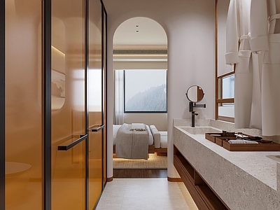 复古侘寂酒店卫生间 侘寂酒店卫生间 中古酒店卫生间 酒店开放卫生间 干湿分区卫生间