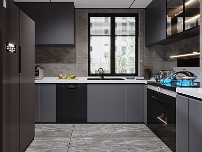 现代封闭式厨房 l型厨房