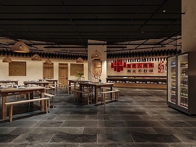 新中式侘寂火锅店 侘寂火锅店 新中式火锅店大堂 复古火锅店 侘寂餐厅 火锅店餐桌椅