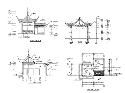 仿古建筑 亭子 古建亭子 施工图