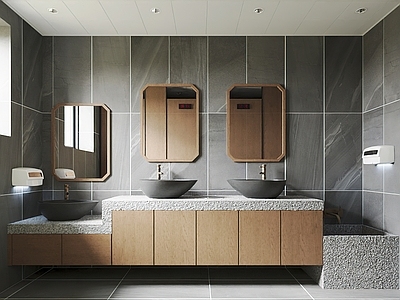 新中式现代公共卫生间 卫生间 公共卫生间 洗手池