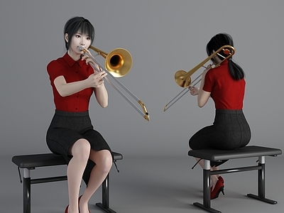 女人 现代乐器人物 演奏人物 吹喇叭人物 音乐家