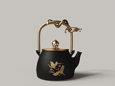 茶具 茶壶 黑色陶土 黄铜雕花 盘龙手柄