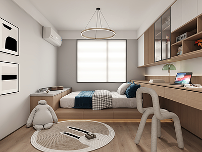 现代原木榻榻米卧室 儿童房 男孩房 榻榻米 原木风卧室 书房
