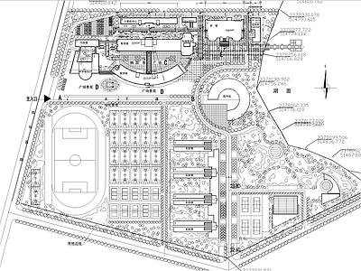 校园景观 大学规划总平面图 教学楼实验楼广场 办公行政楼图书馆 食堂运动场 施工图