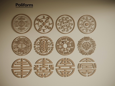新中式雕花 中式福字 圆形花格 福字纹样