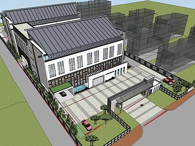 中式学校建筑 教学楼学校