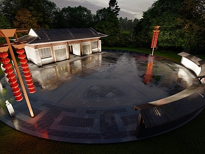 中式其他景观小建筑 圆形棋盘广场