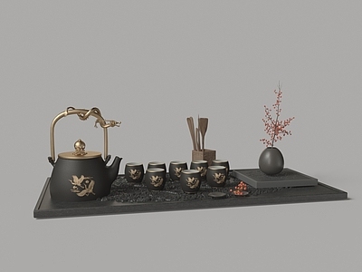 茶具 茶壶 茶杯 茶盘 中式描金茶具组合