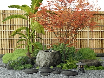 日式庭院小品 水景 水钵 植物景观 枯山水 灌木
