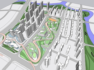 现代鸟瞰规划 城市设计 住宅 中央花园