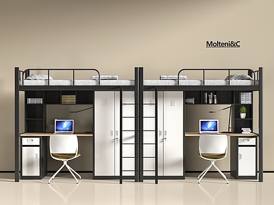 现代上下床 双层床 上床下桌床 铁艺床