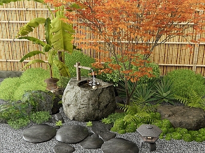 日式其他水景设施 庭院水景 水钵 水缸水景 庭院小品 植物景观 枯山水