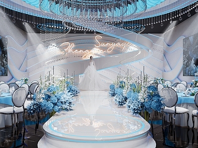 现代简约宴会厅 婚礼宴会厅 现代简约蓝宴会厅 蓝色宴会厅 水晶宴会厅 宴会厅