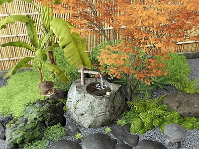 日式禅意假山水景 水钵 庭院小水景 植物造景 枯山水 灌木
