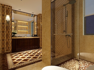 现代简欧酒店卫生间 简欧酒店卫生间 现代浴室 欧式卫生间 别墅卫生间