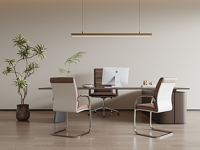 现代意式办公桌椅 办公桌 办公椅 吊灯