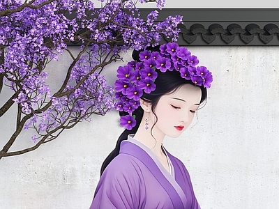 现代新中式花艺 花朵围墙 花艺墙 藤蔓卡通围墙 墙绘女孩 美陈墙面