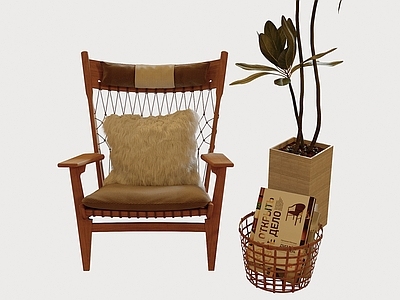 现代侘寂休息区 侘寂风躺椅 绿植